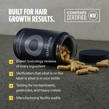 Nutrafol* Men Hair Growth Supplements Ages 18-49 for Thinning Hair Clinically Tested for Visibly Thicker Hair and Scalp Coverage Dermatologist Recommended